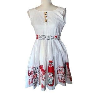 Christopher Straub Unique Fit Flare MN‎ Dress White Red Map Ketchup S Small